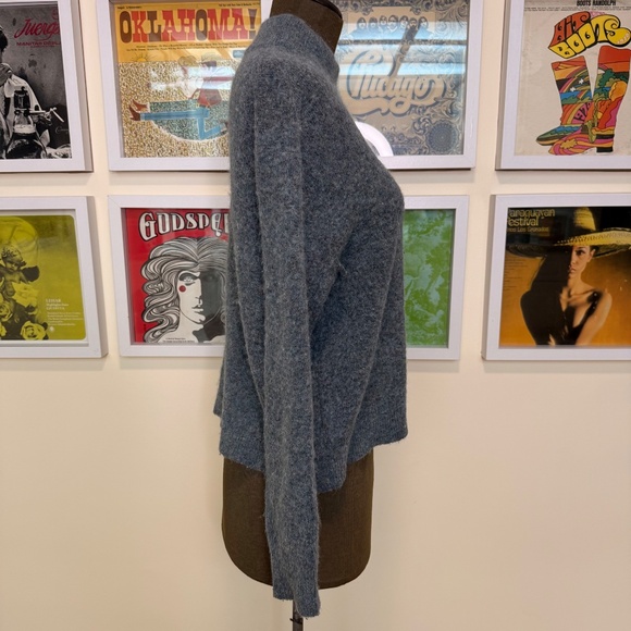 Grey Blue Mock Neck Cozy Sweater - Picture 3 of 8